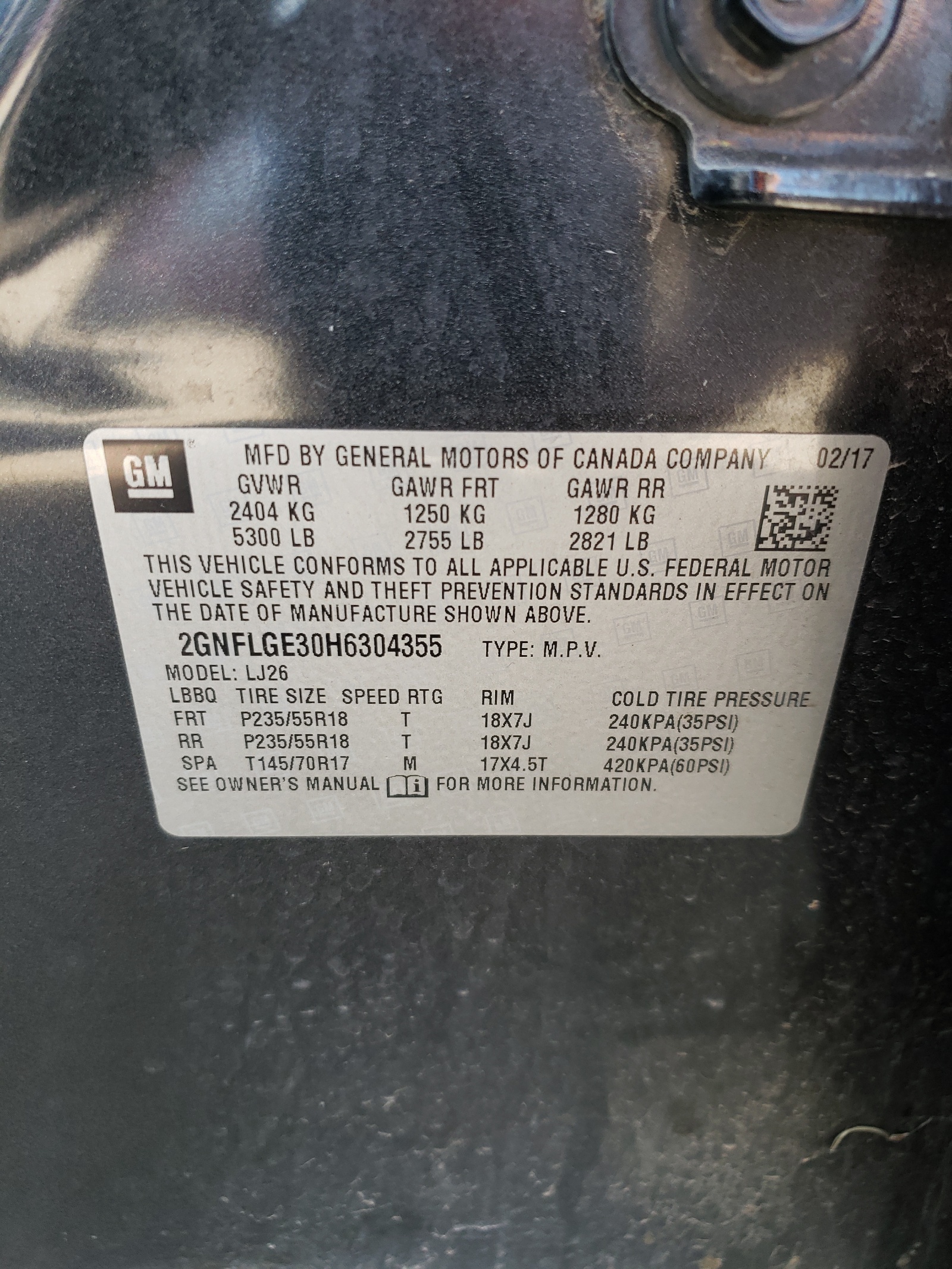 2GNFLGE30H6304355 2017 Chevrolet Equinox Premier