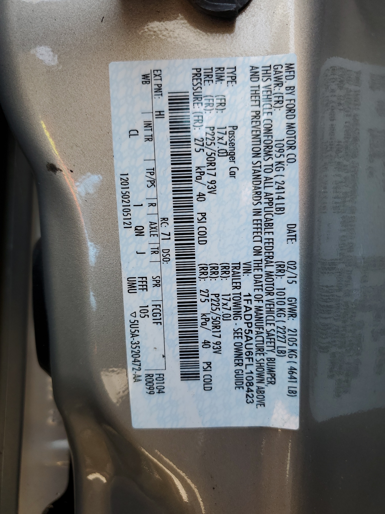 1FADP5AU6FL108423 2015 Ford C-Max Se