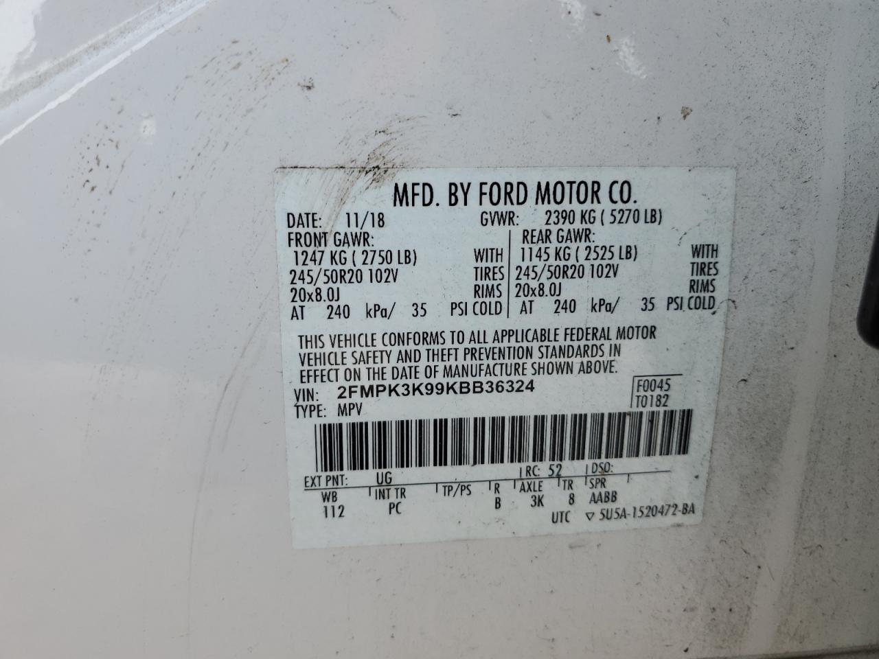 2019 Ford Edge Titanium VIN: 2FMPK3K99KBB36324 Lot: 63149584