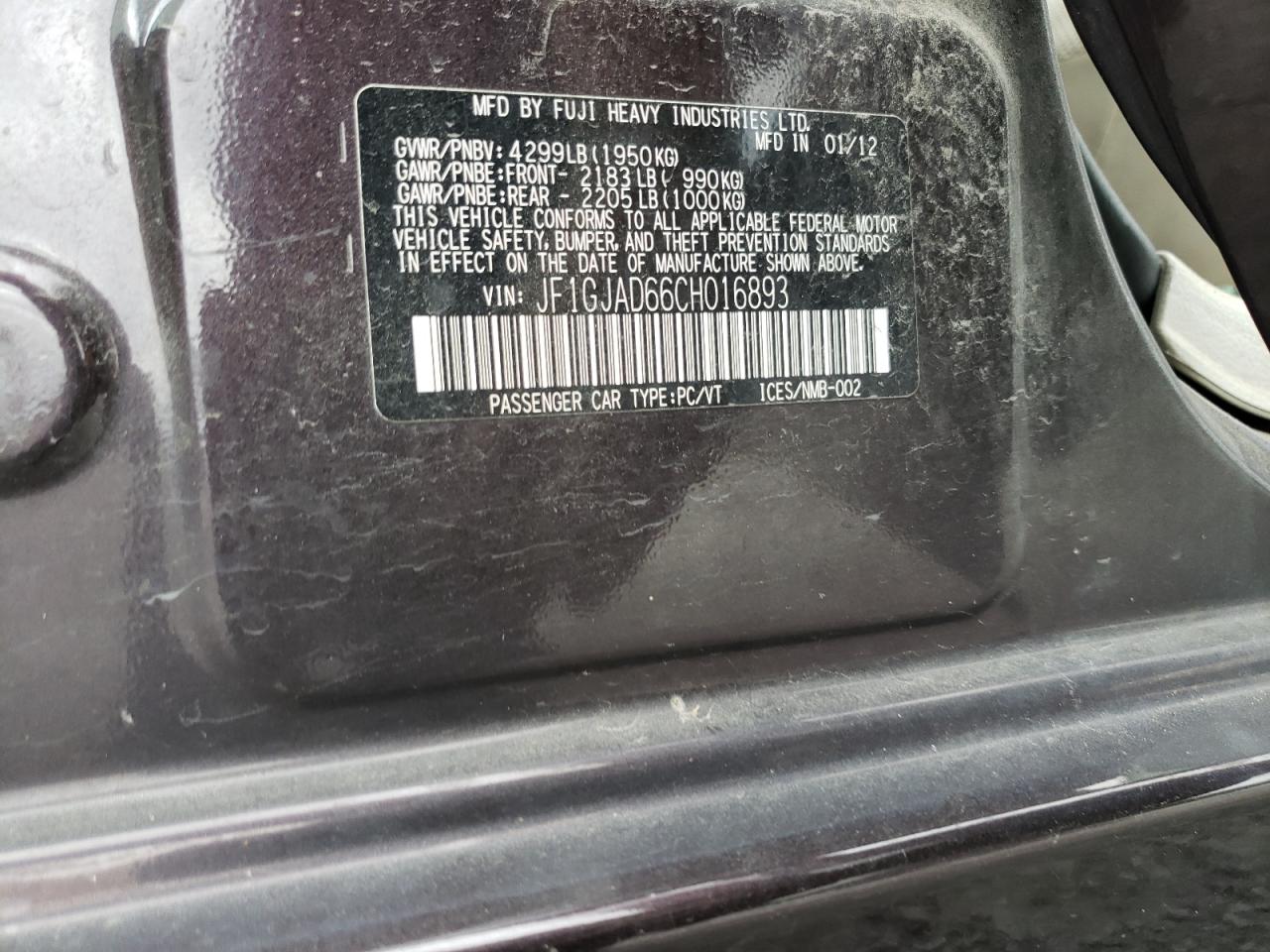 2012 Subaru Impreza Premium VIN: JF1GJAD66CH016893 Lot: 65161514