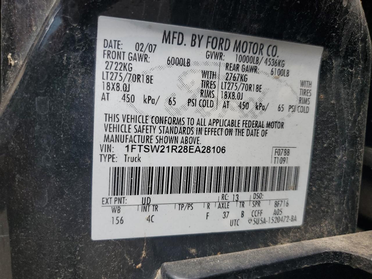 1FTSW21R28EA28106 2008 Ford F250 Super Duty