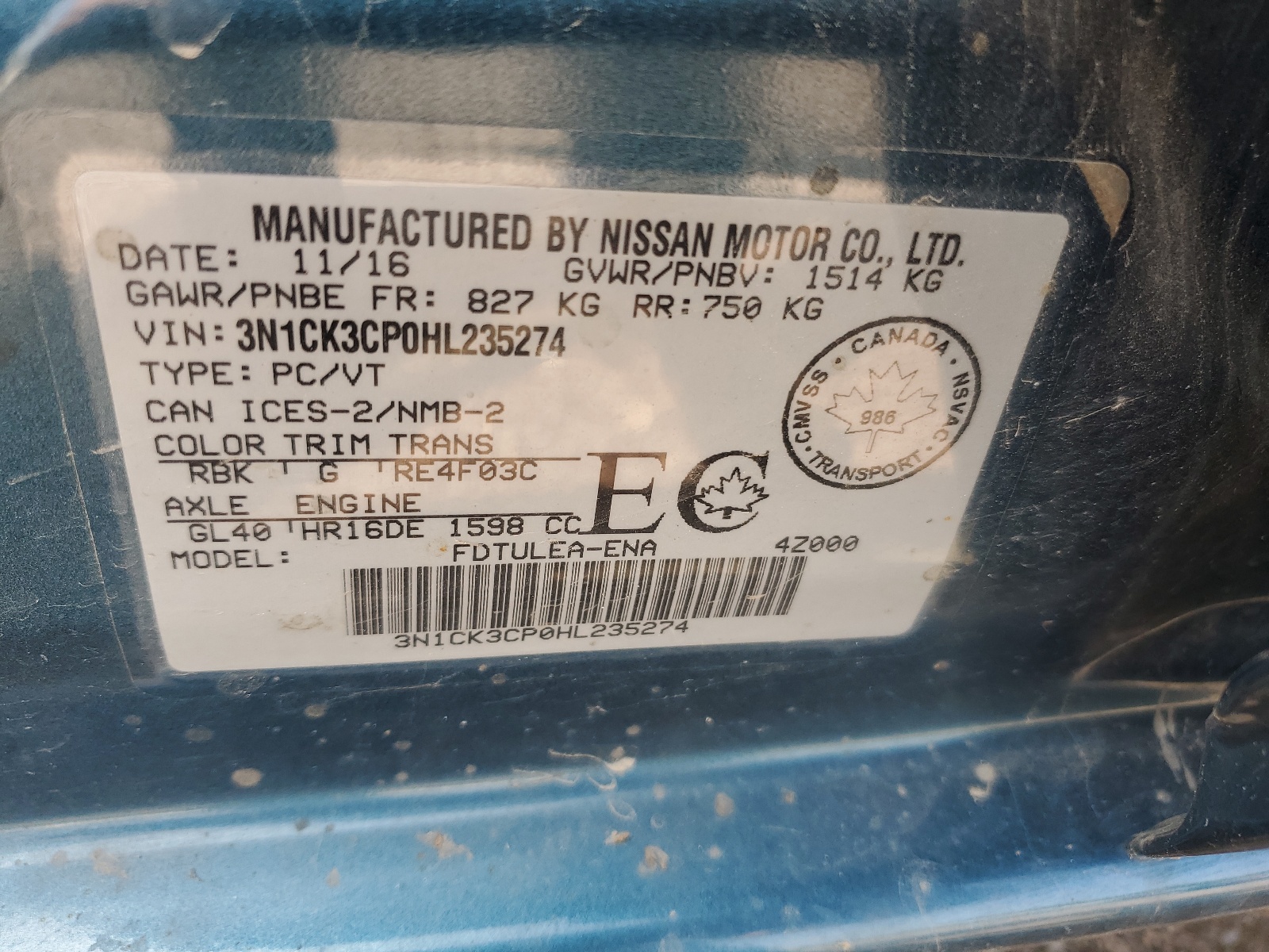 3N1CK3CP0HL235274 2017 Nissan Micra