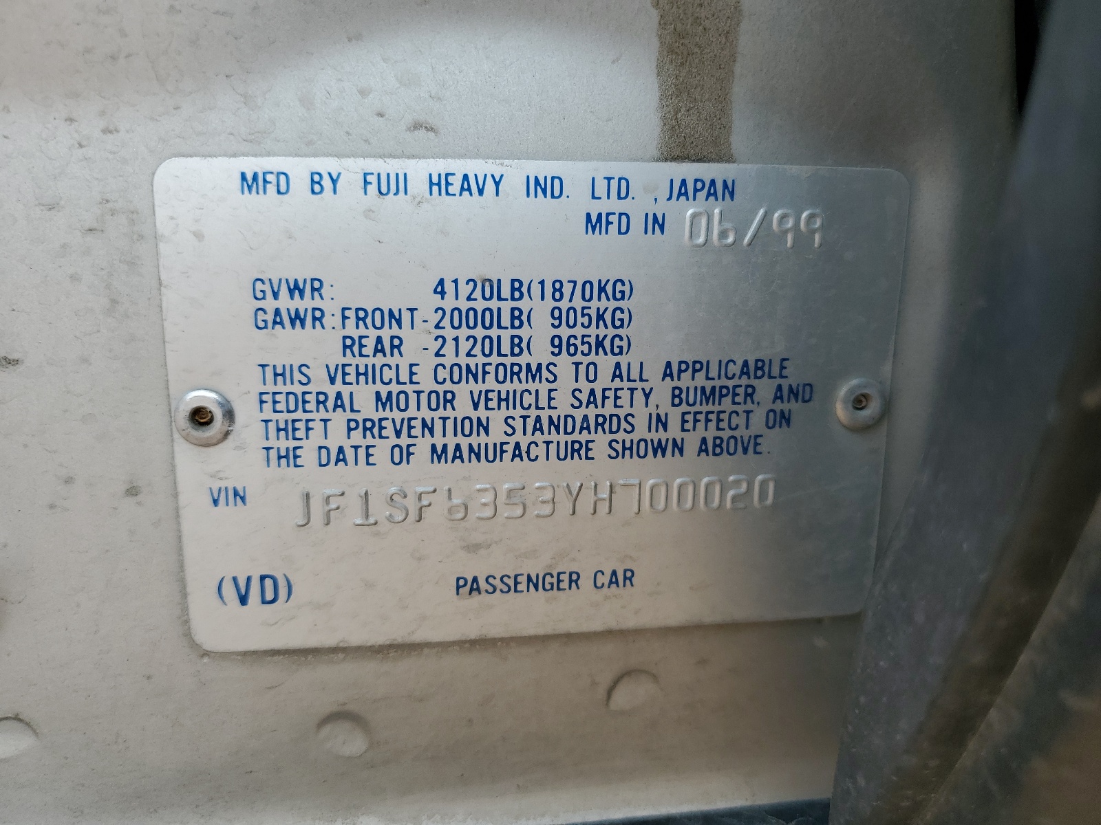 JF1SF6353YH700020 2000 Subaru Forester L