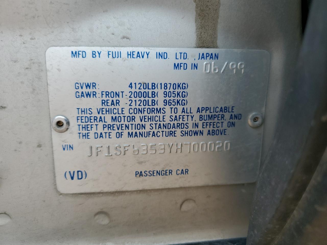 2000 Subaru Forester L VIN: JF1SF6353YH700020 Lot: 64268934