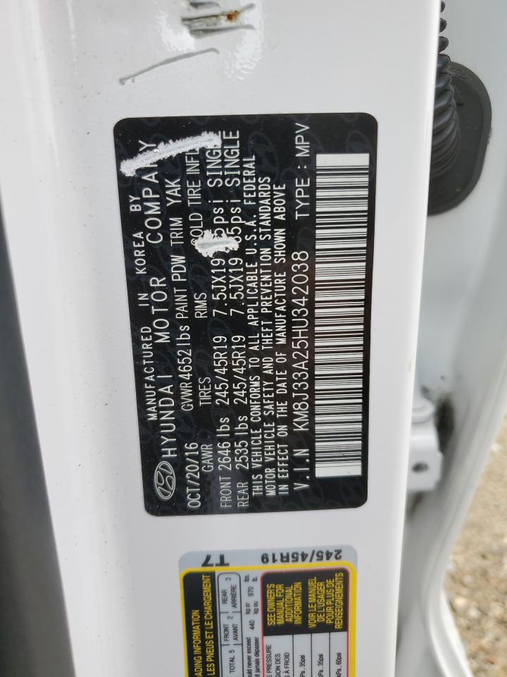 2017 Hyundai Tucson Limited VIN: KM8J33A25HU342038 Lot: 65075524