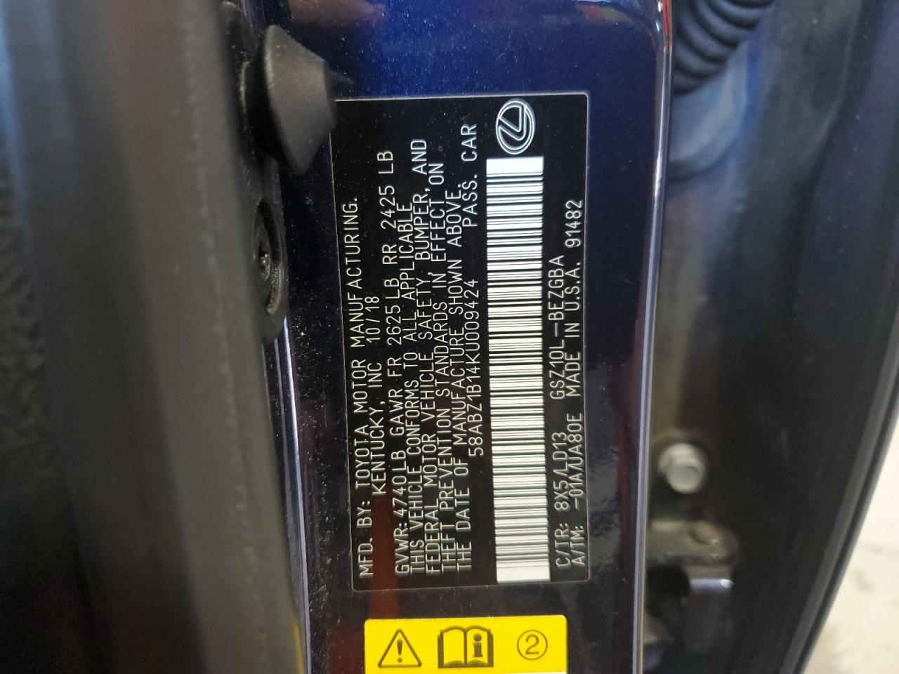 2019 Lexus Es 350 VIN: 58ABZ1B14KU009424 Lot: 60644894