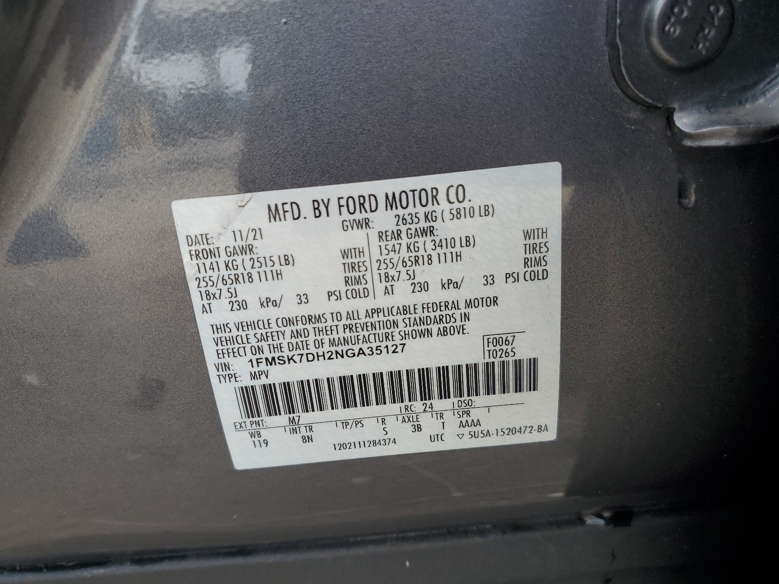 1FMSK7DH2NGA35127 2022 Ford Explorer Xlt