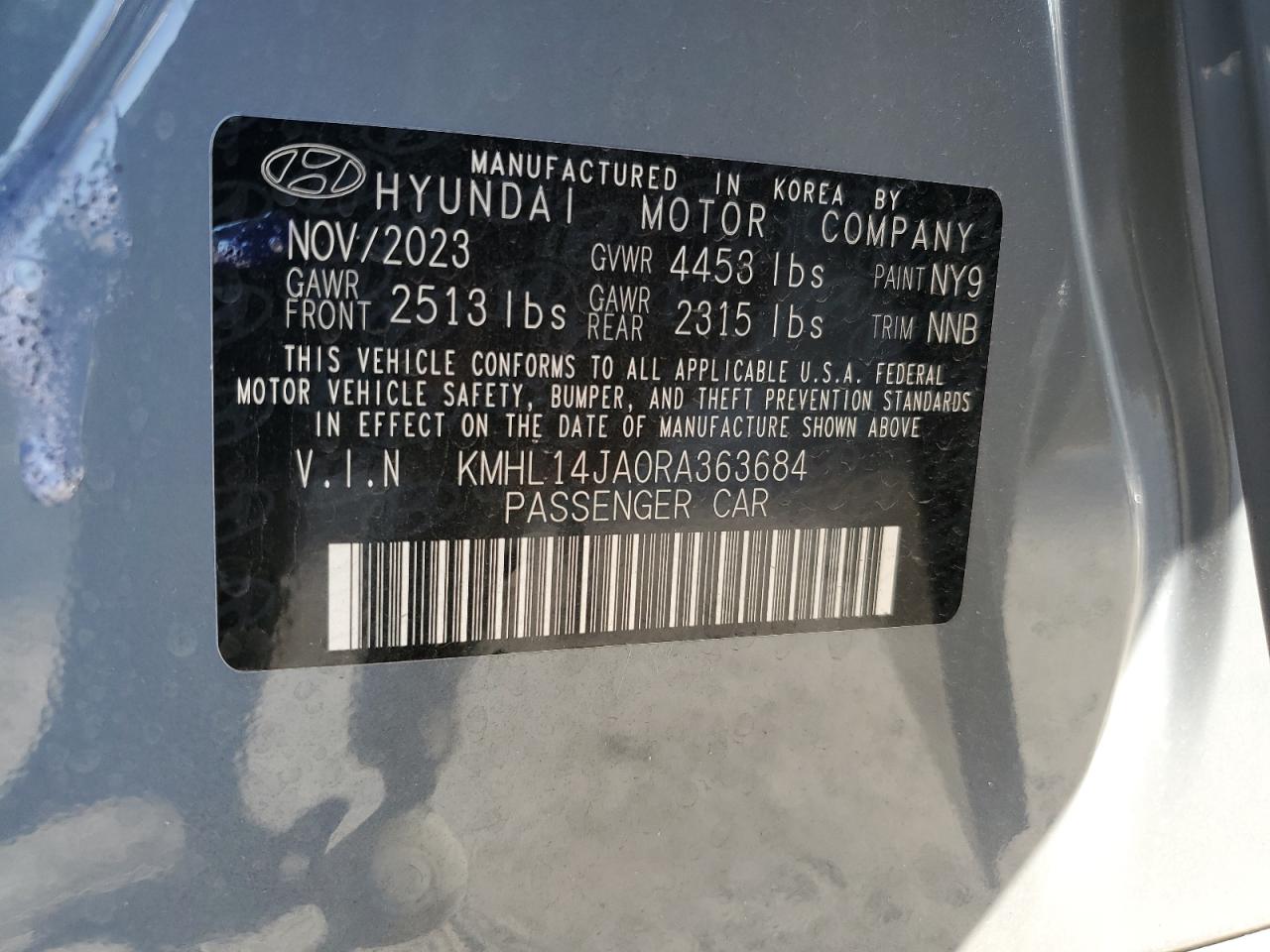 2024 Hyundai Sonata Sel VIN: KMHL14JA0RA363684 Lot: 63229884