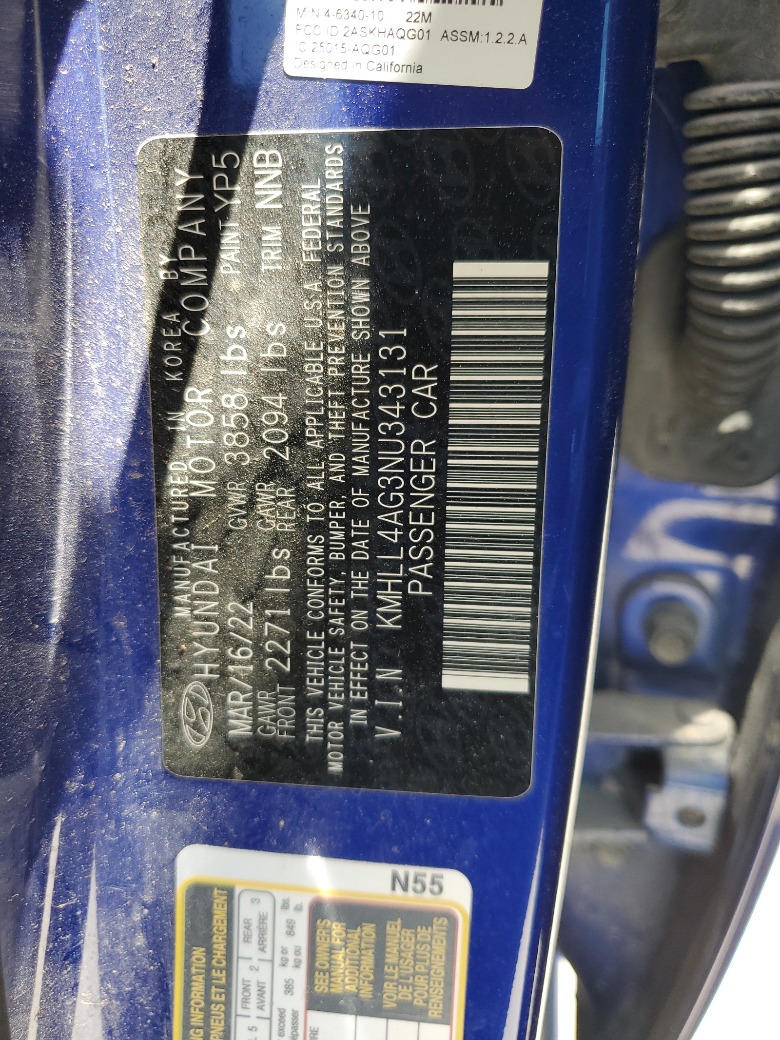 KMHLL4AG3NU343131 2022 Hyundai Elantra Se