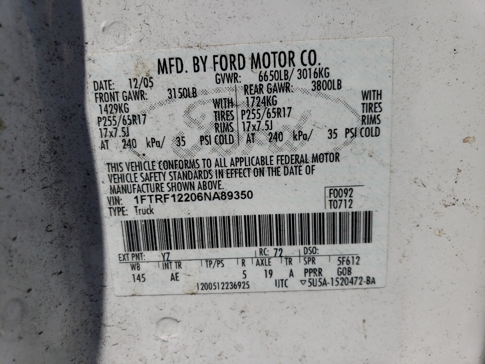 1FTRF12206NA89350 2006 Ford F150