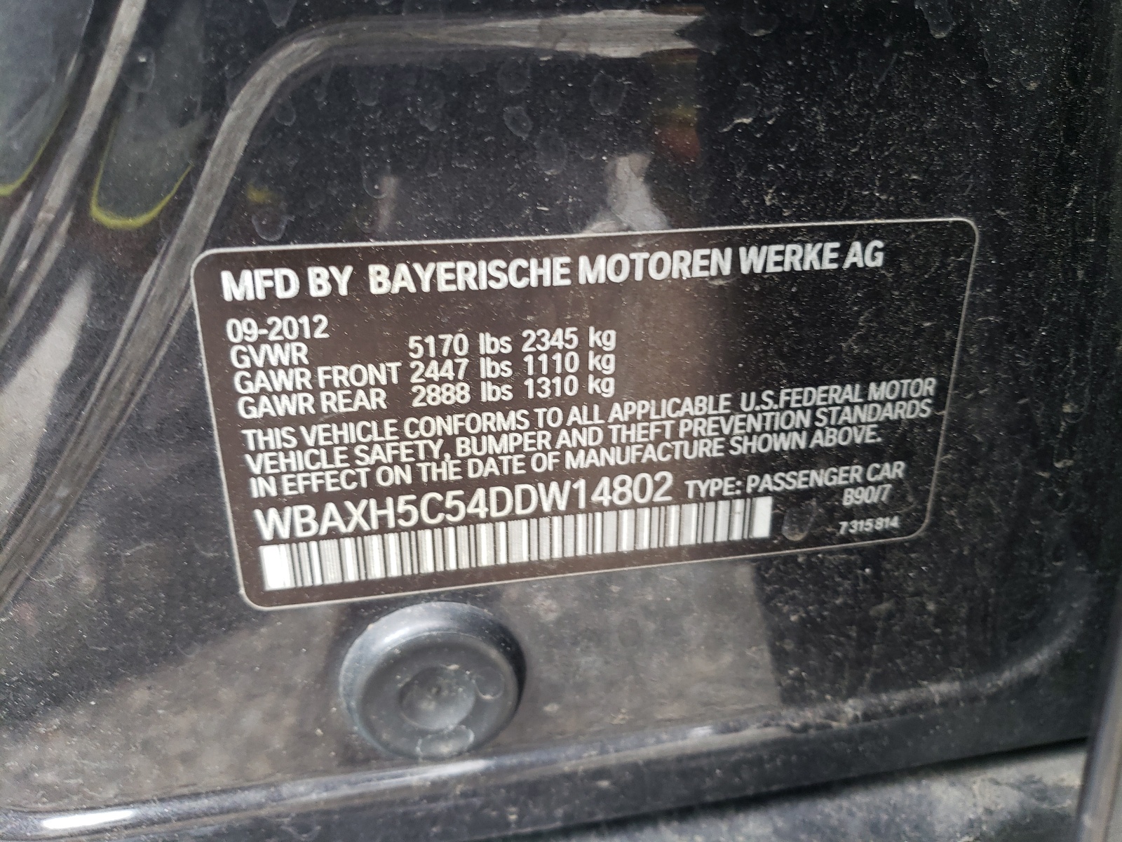 WBAXH5C54DDW14802 2013 BMW 528 Xi