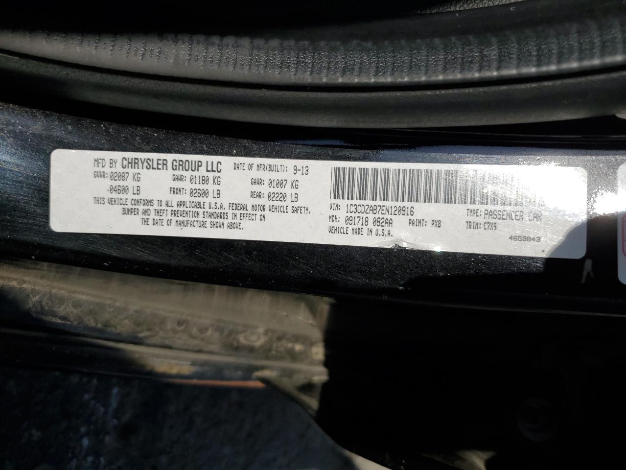 2014 Dodge Avenger Se VIN: 1C3CDZAB7EN120916 Lot: 64623534