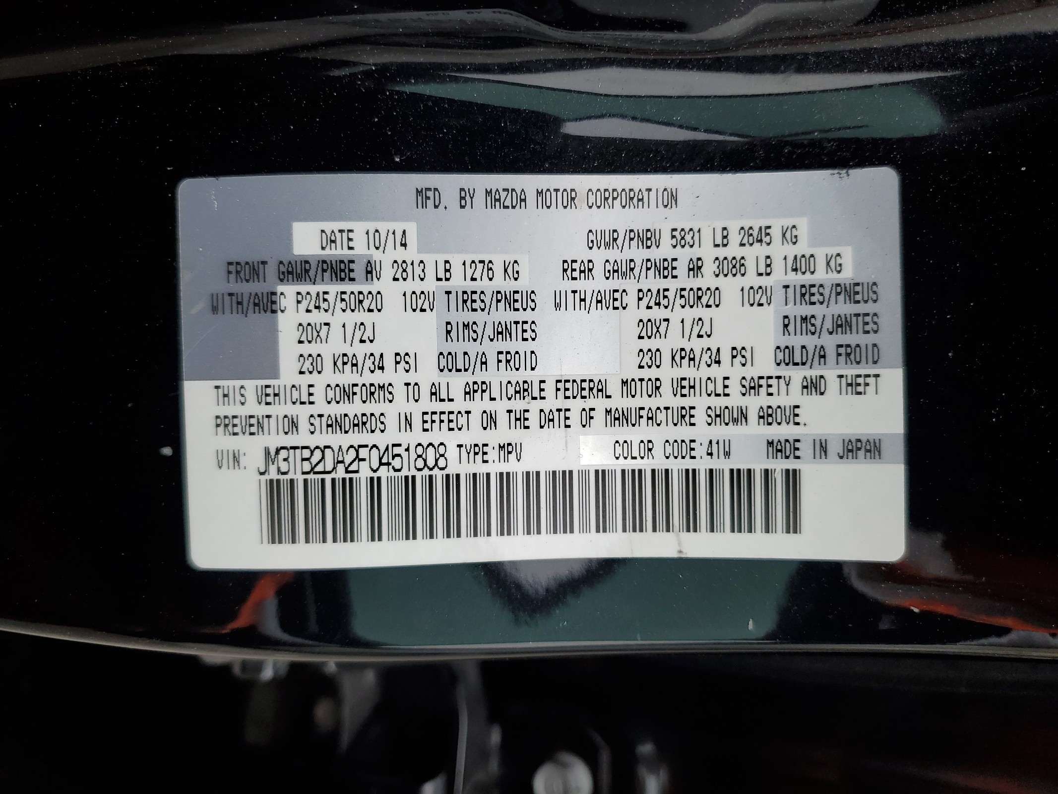 JM3TB2DA2F0451808 2015 Mazda Cx-9 Grand Touring