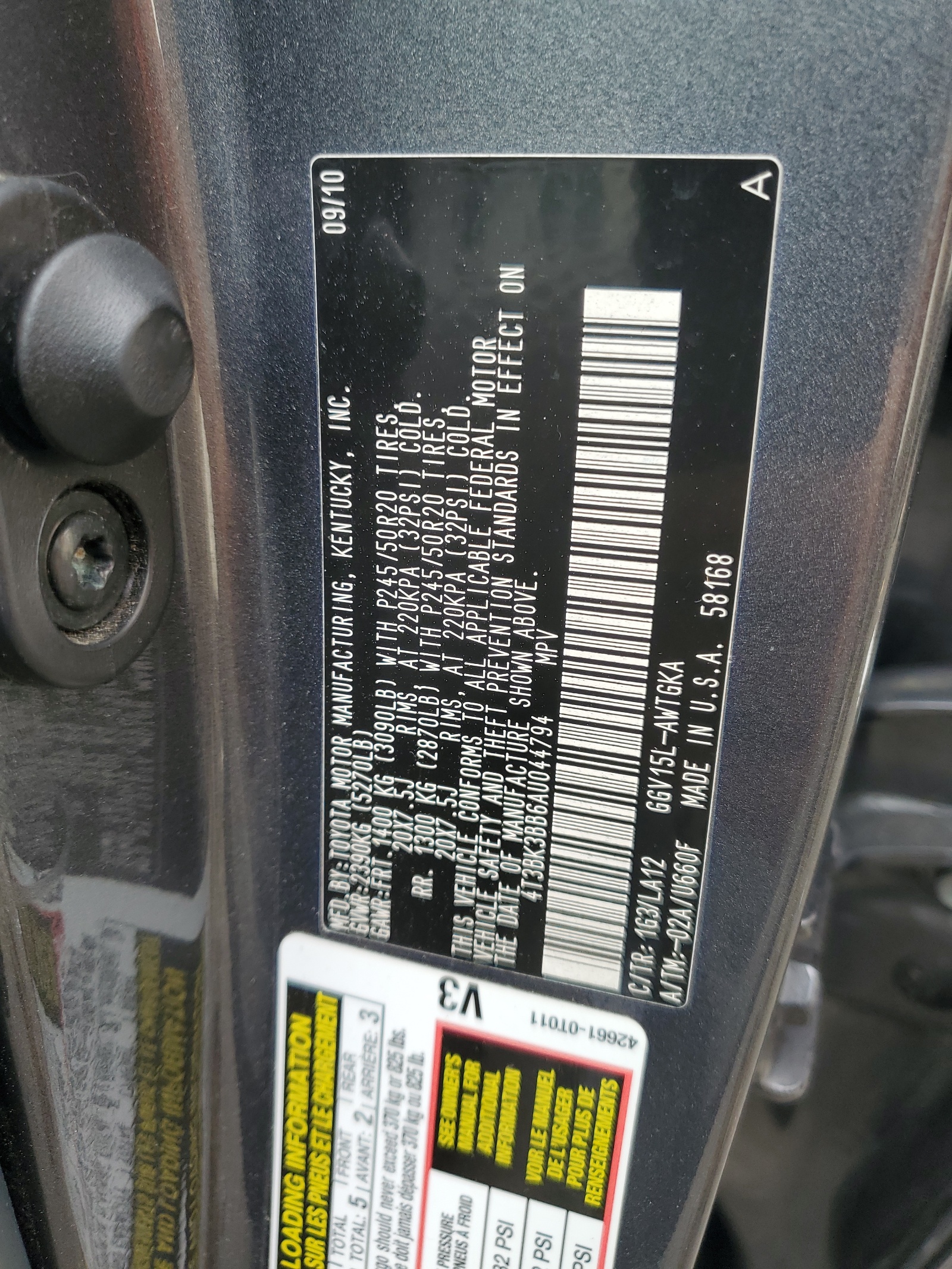 4T3BK3BB6AU044794 2010 Toyota Venza