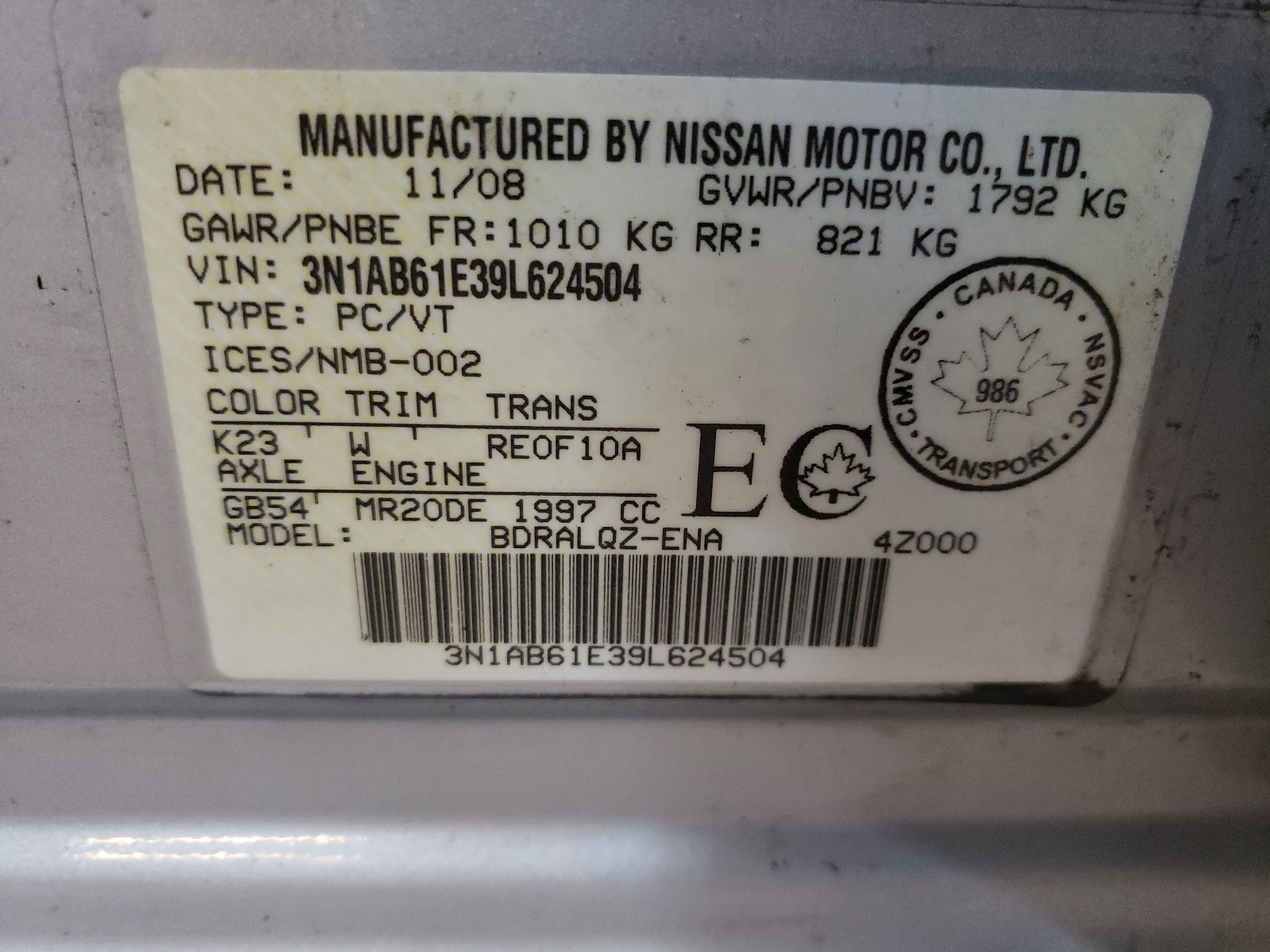 3N1AB61E39L624504 2009 Nissan Sentra 2.0
