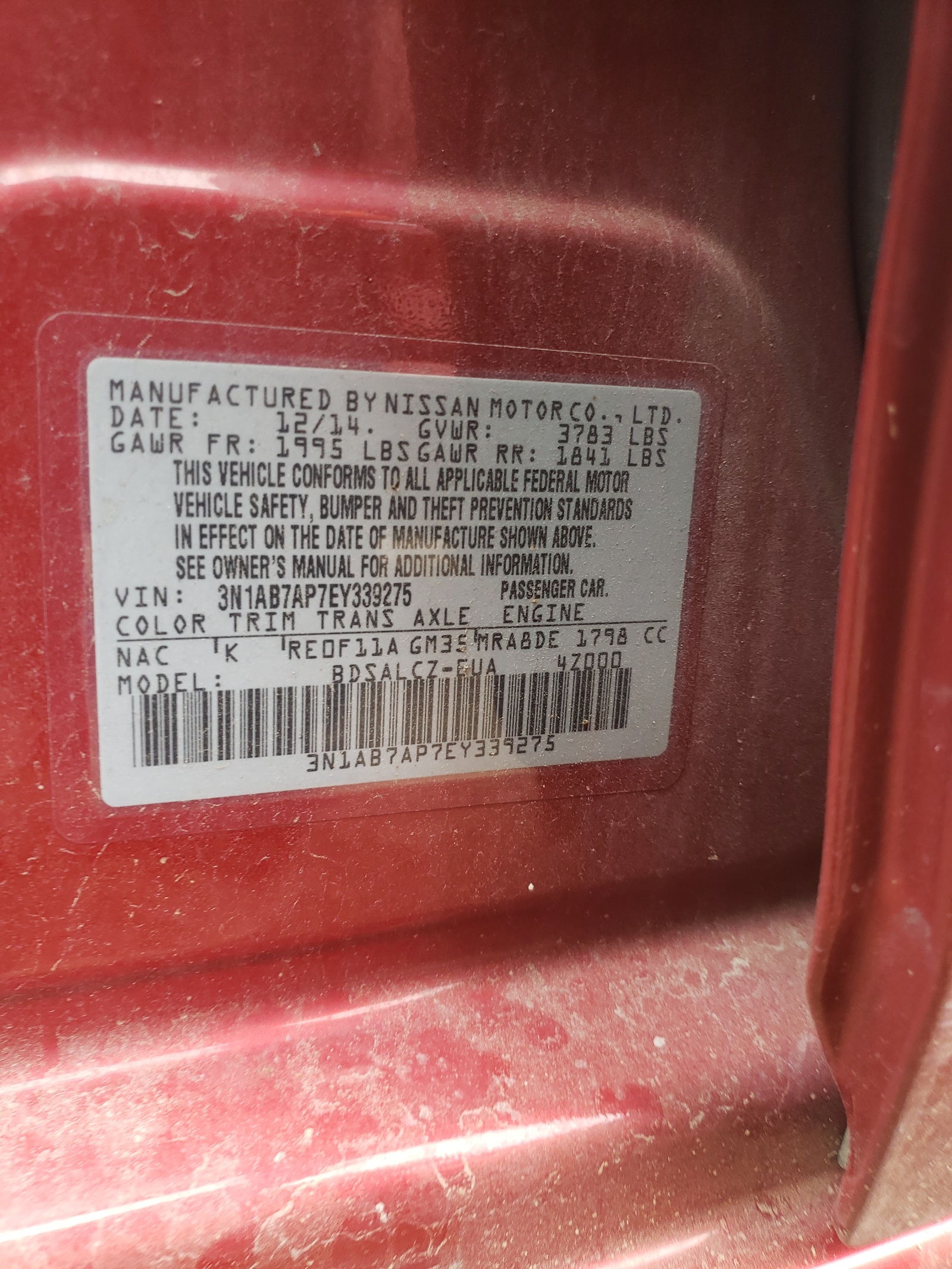 3N1AB7AP7EY339275 2014 Nissan Sentra S