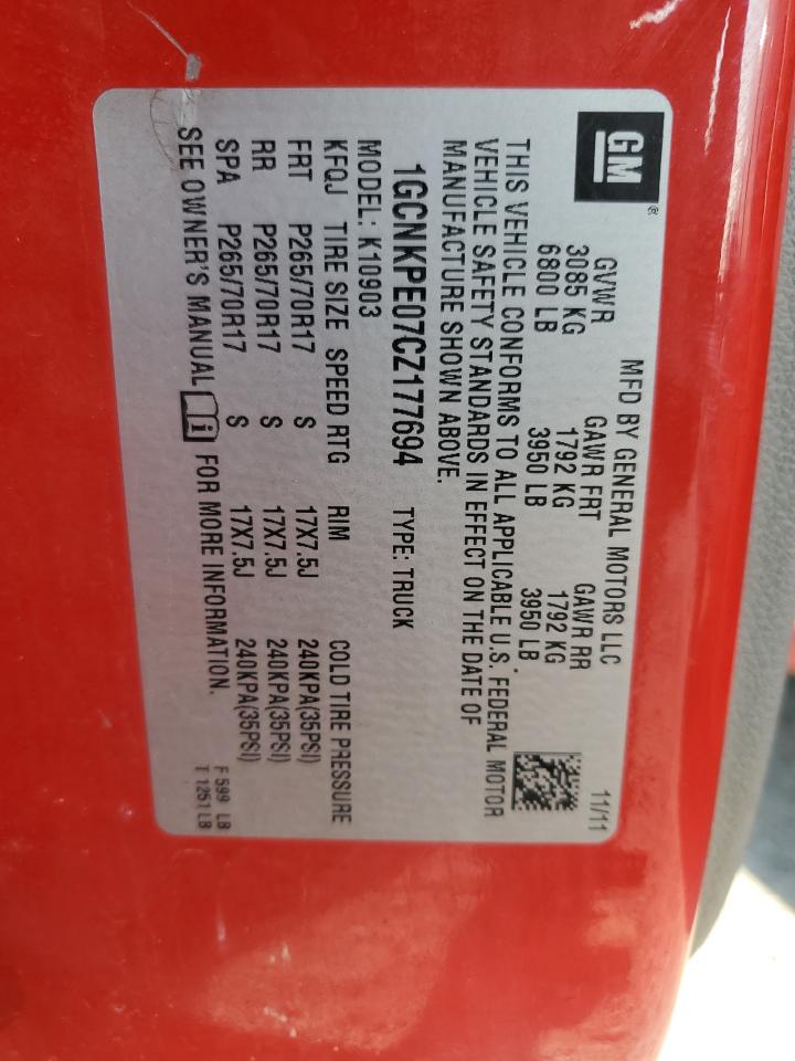 2012 Chevrolet Silverado K1500 VIN: 1GCNKPE07CZ177694 Lot: 64888544