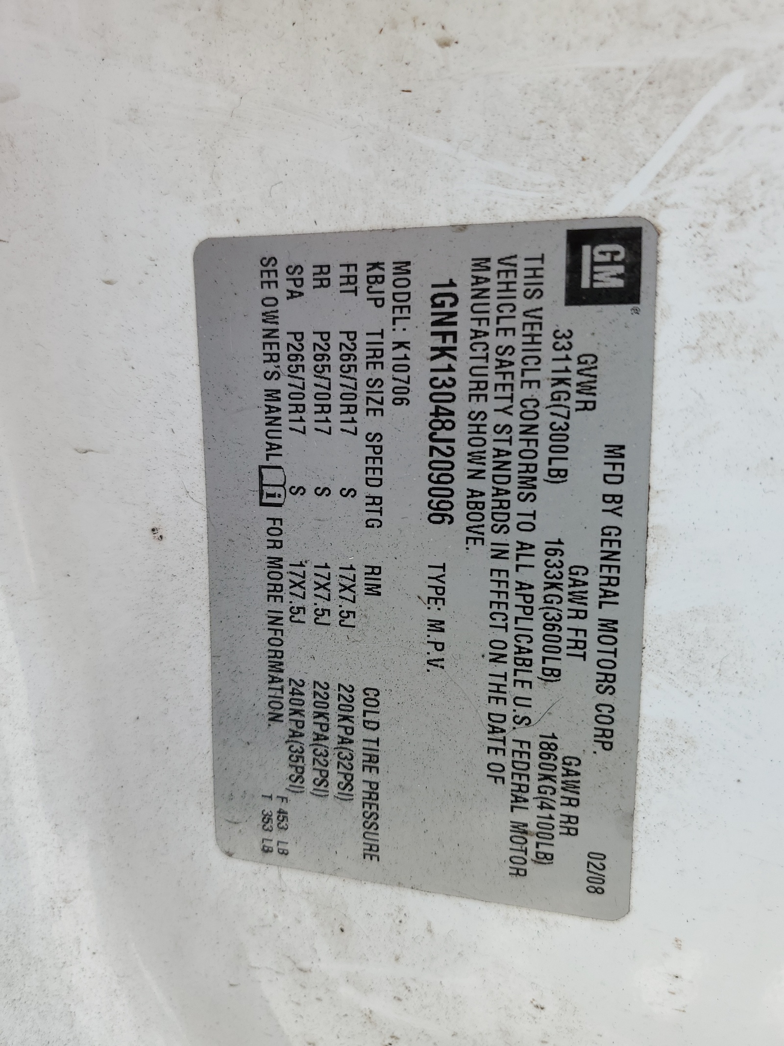 1GNFK13048J209096 2008 Chevrolet Tahoe K1500