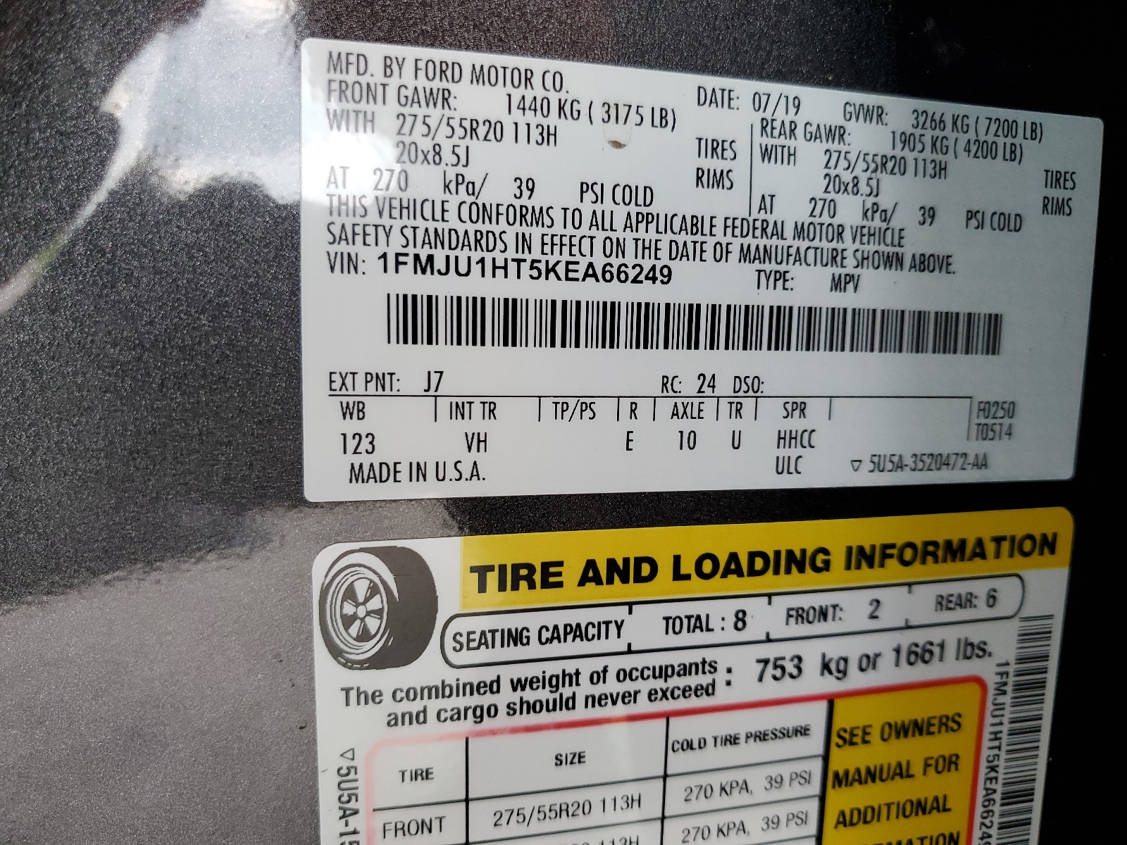 1FMJU1HT5KEA66249 2019 Ford Expedition Xlt