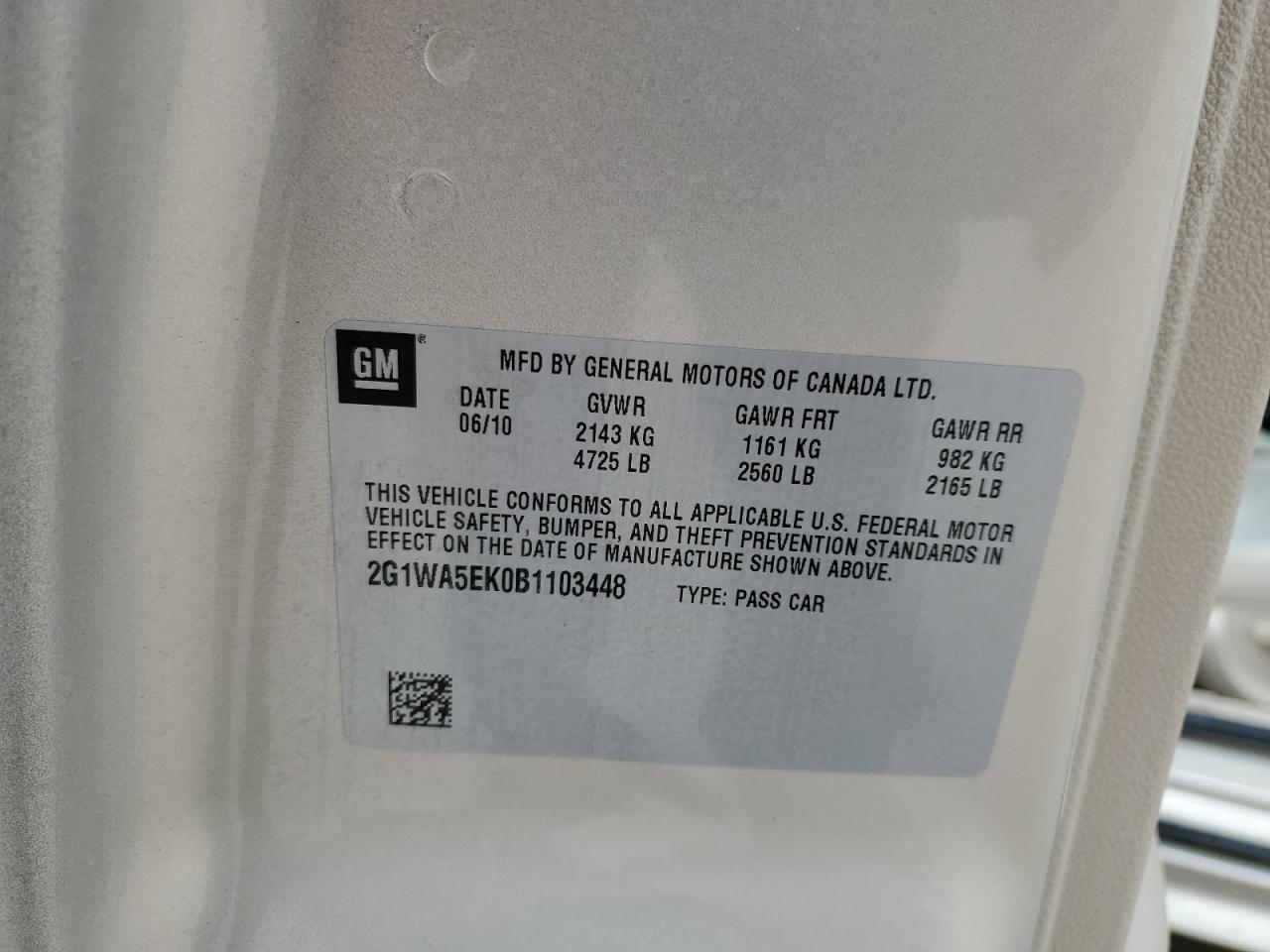 2011 Chevrolet Impala Ls VIN: 2G1WA5EK0B1103448 Lot: 64000974