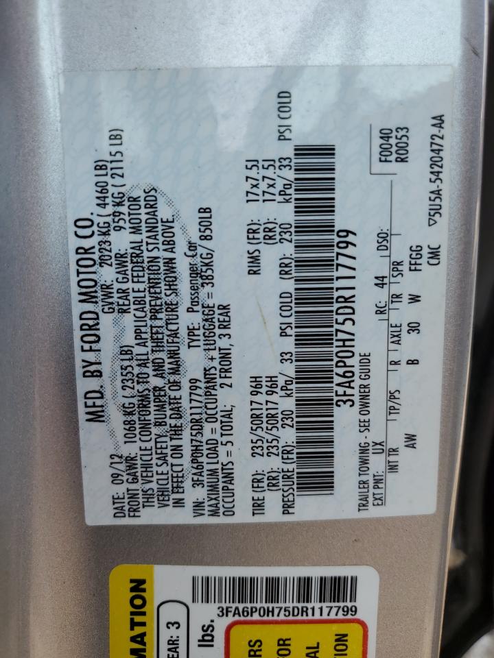 2013 Ford Fusion Se VIN: 3FA6P0H75DR117799 Lot: 63067024