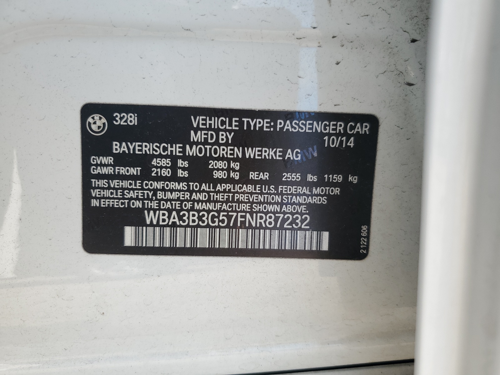 WBA3B3G57FNR87232 2015 BMW 328 Xi