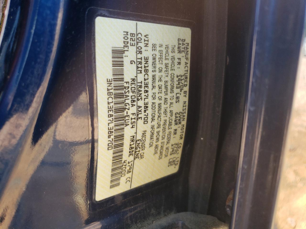 2007 Nissan Versa S VIN: 3N1BC13E87L386700 Lot: 63112474