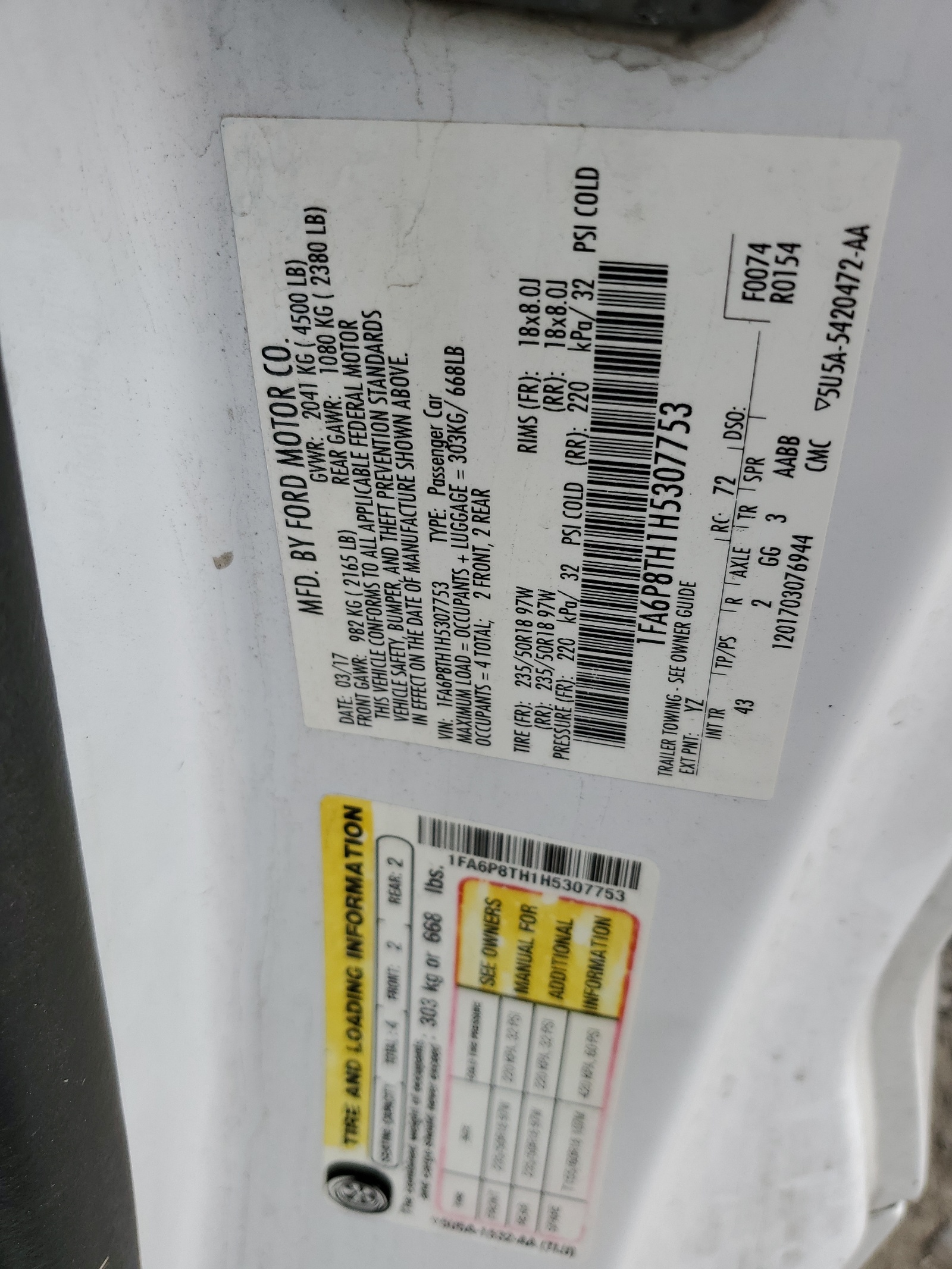 1FA6P8TH1H5307753 2017 Ford Mustang