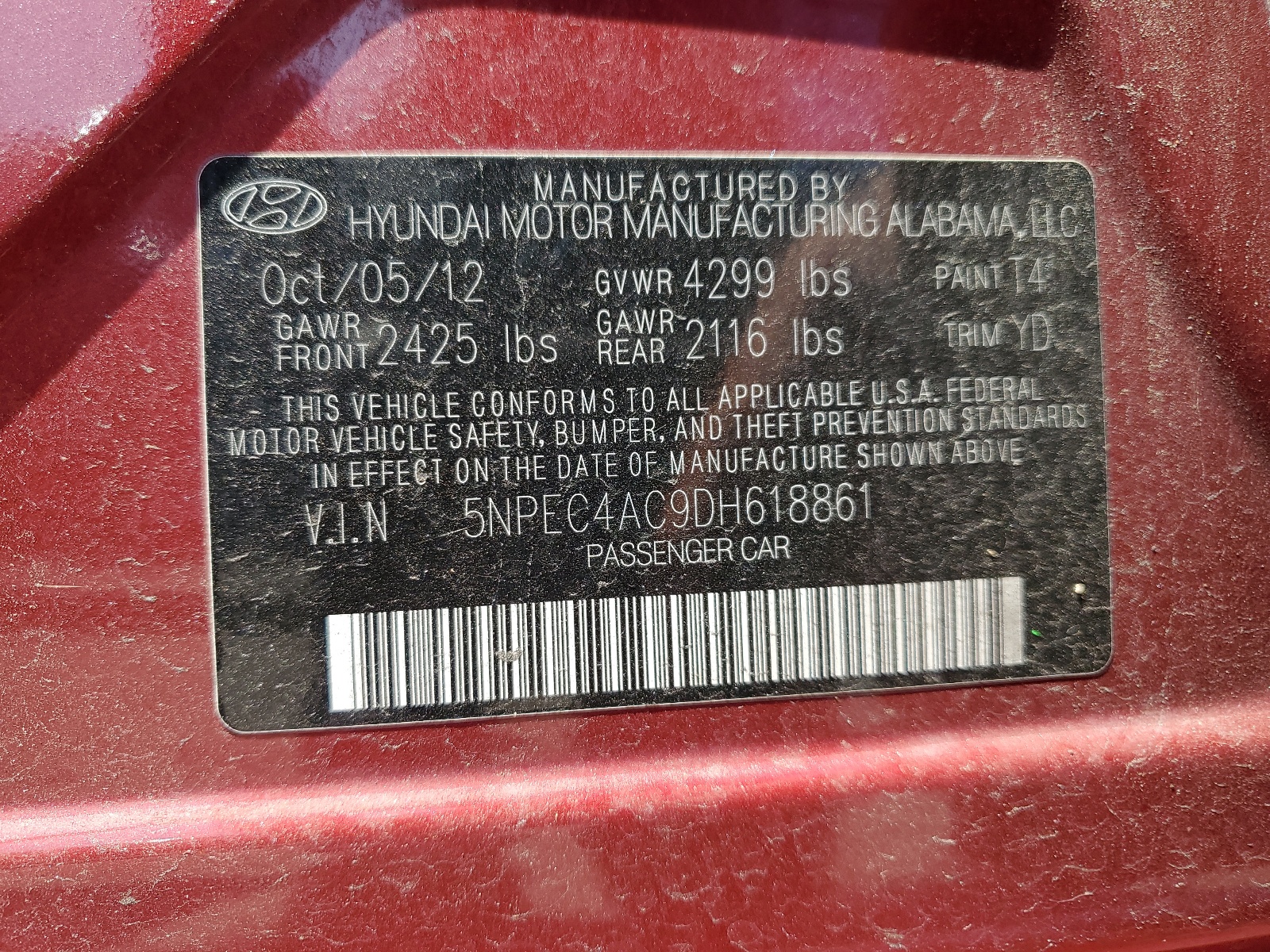 5NPEC4AC9DH618861 2013 Hyundai Sonata Se