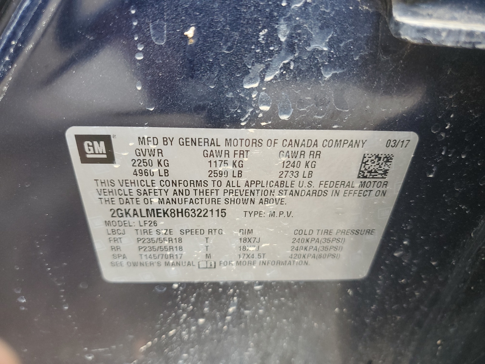 2GKALMEK8H6322115 2017 GMC Terrain Sle