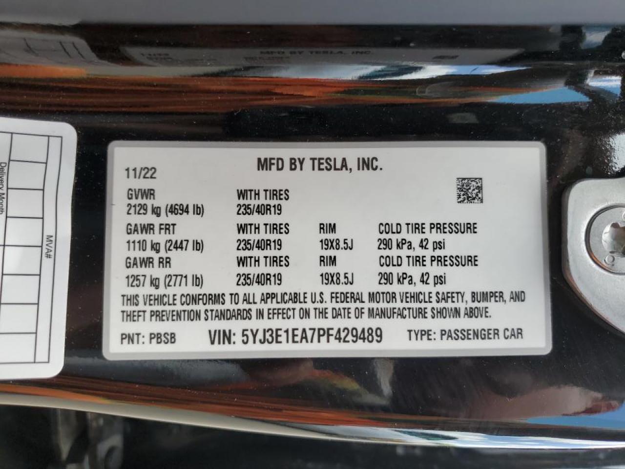 2023 Tesla Model 3 VIN: 5YJ3E1EA7PF429489 Lot: 63307224