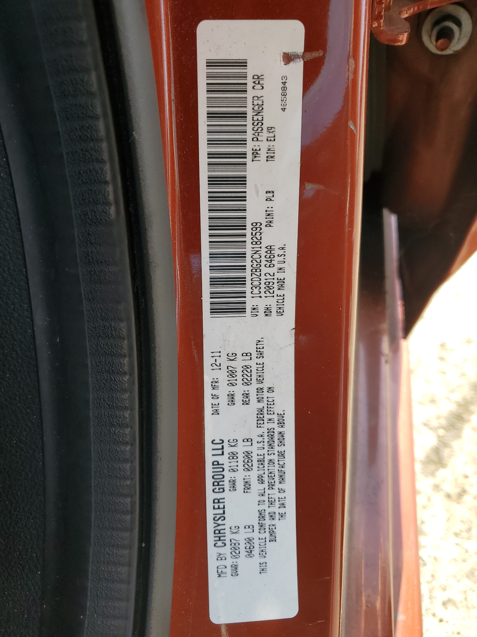 1C3CDZBG2CN182599 2012 Dodge Avenger R/T