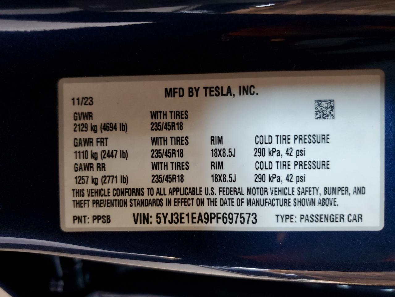 5YJ3E1EA9PF697573 2023 Tesla Model 3