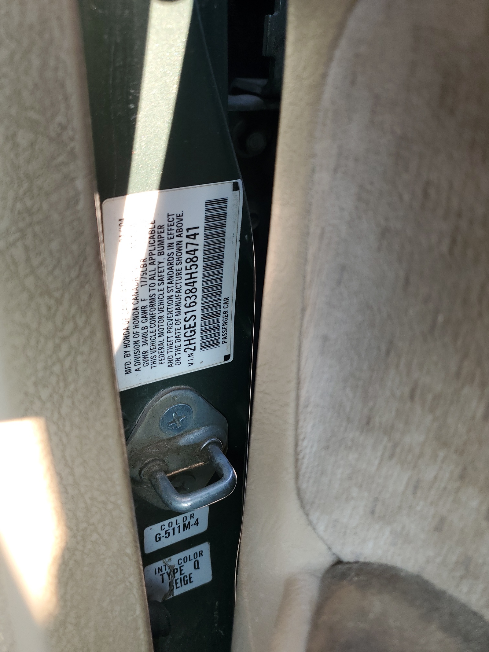 2HGES16384H584741 2004 Honda Civic Dx Vp