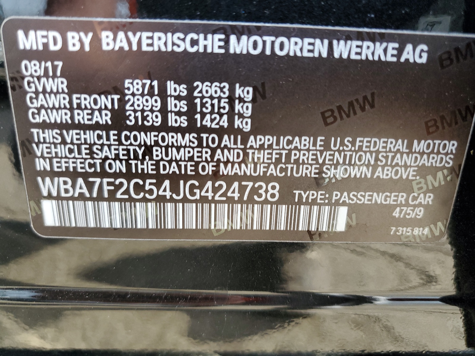 WBA7F2C54JG424738 2018 BMW 750 Xi