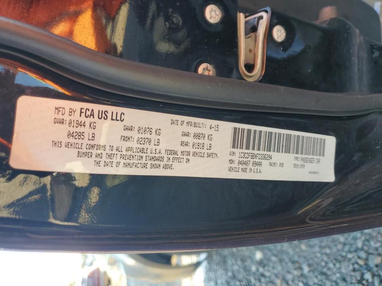 2015 Dodge Dart Sxt VIN: 1C3CDFBBXFD336294 Lot: 63847764