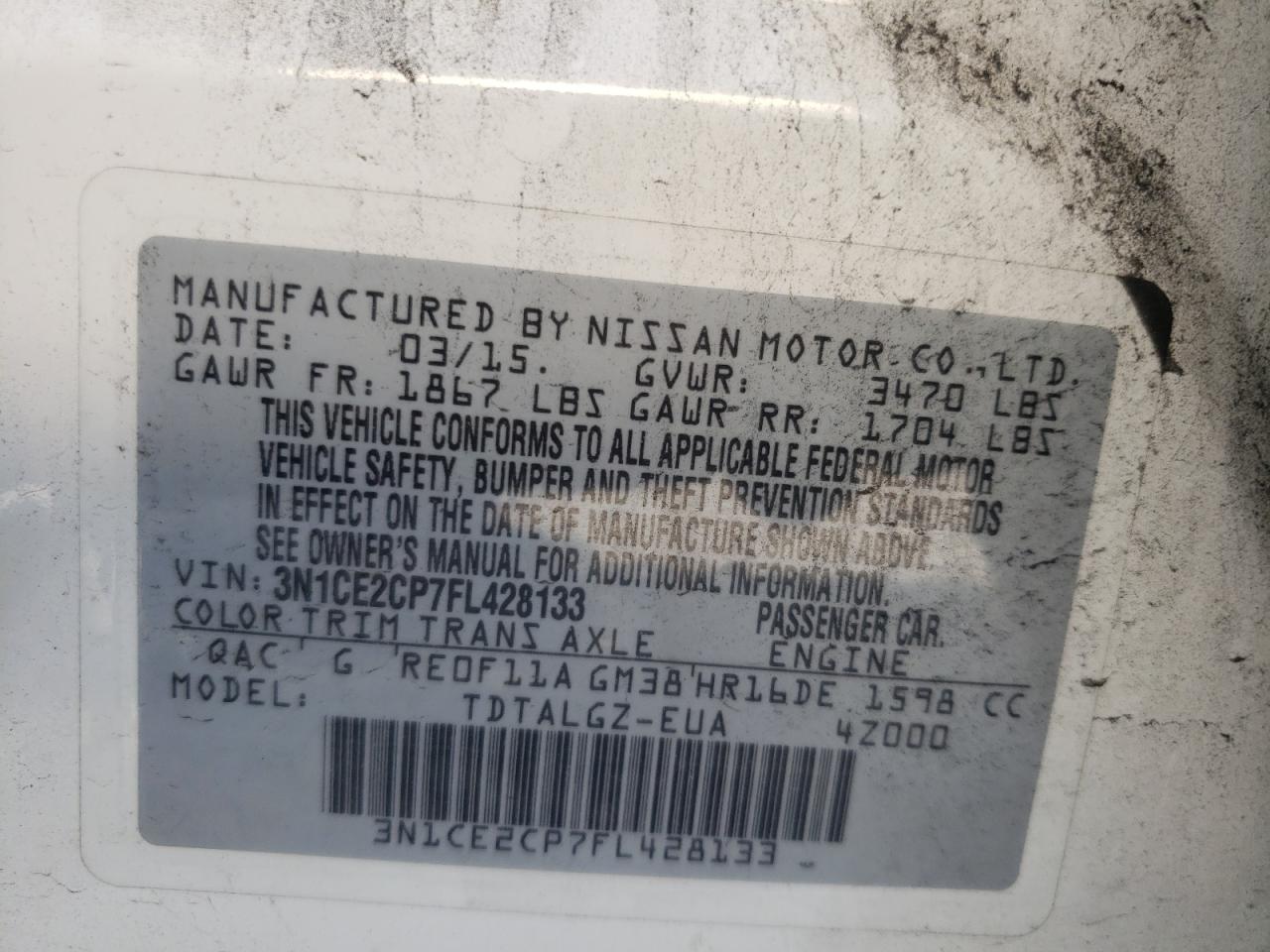 3N1CE2CP7FL428133 2015 Nissan Versa Note S