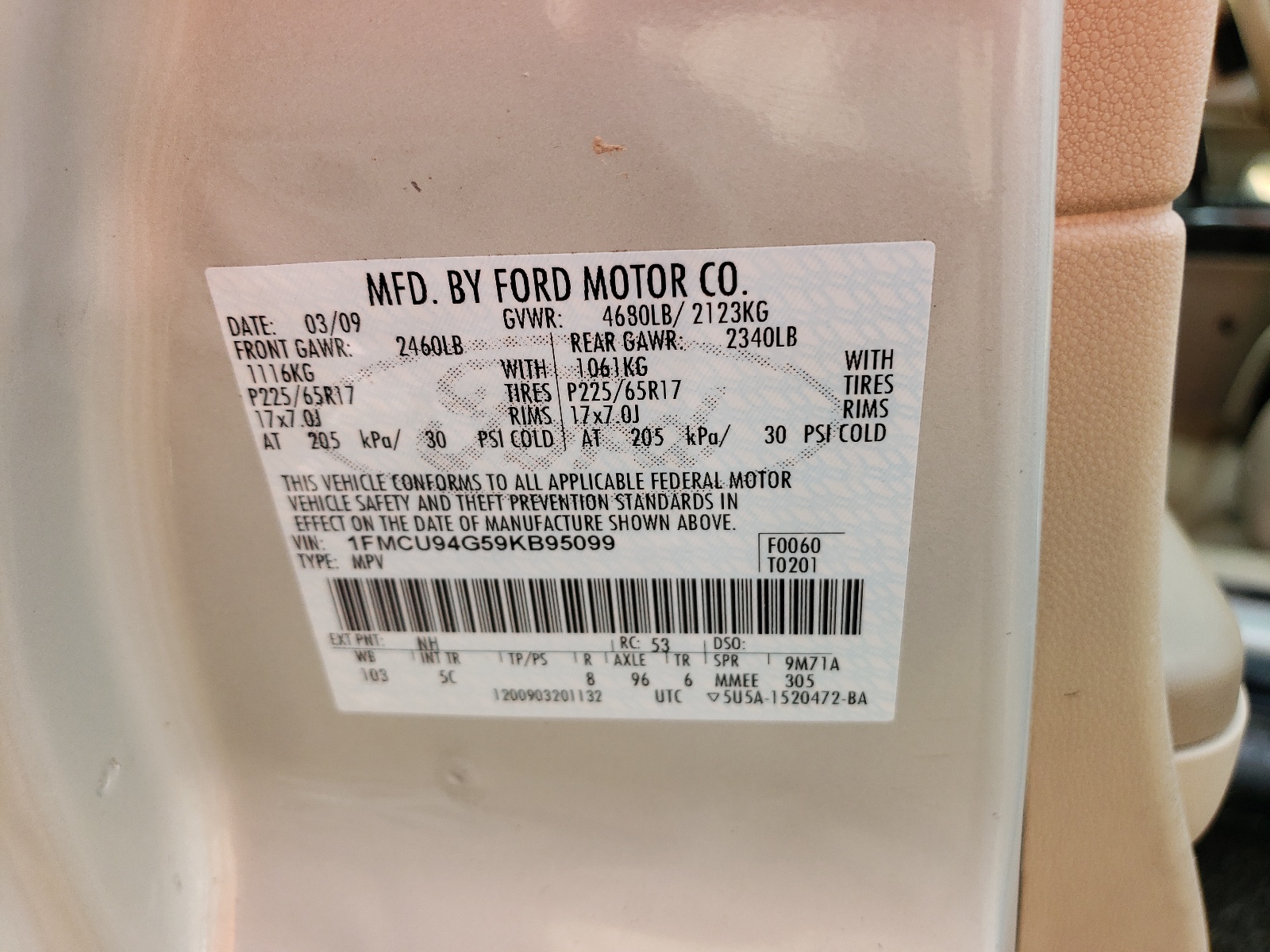 1FMCU94G59KB95099 2009 Ford Escape Limited