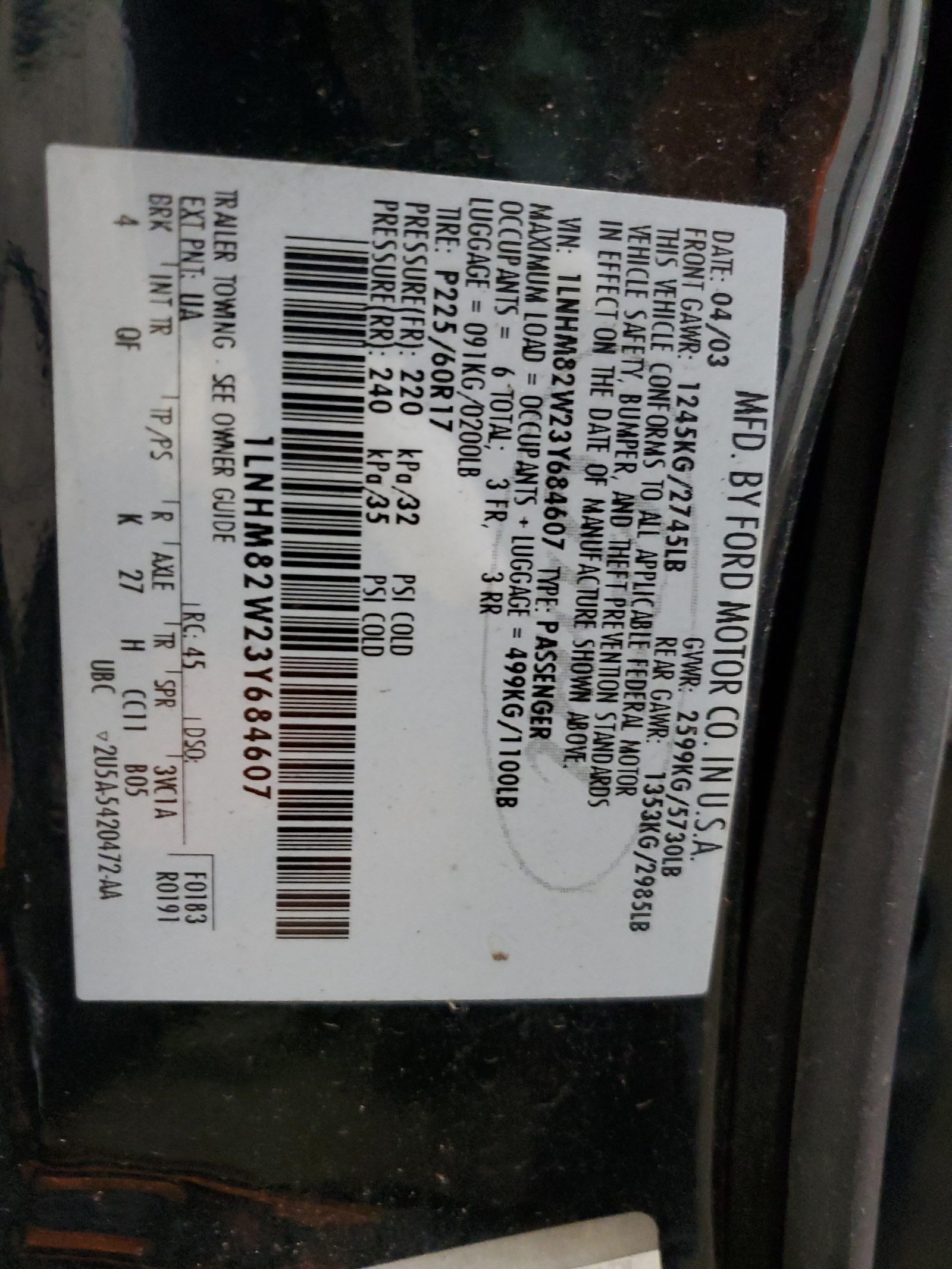 1LNHM82W23Y684607 2003 Lincoln Town Car Signature