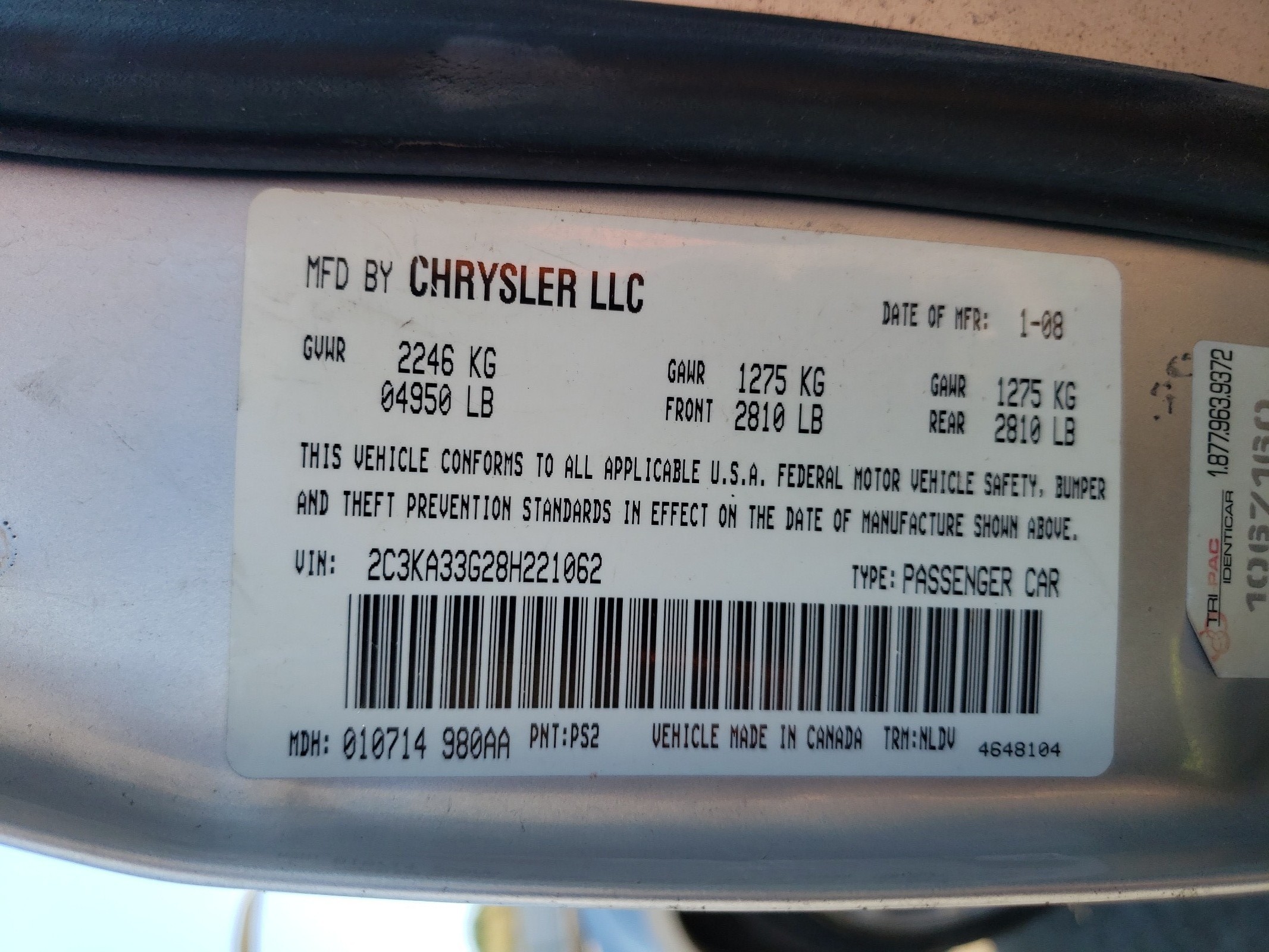 2C3KA33G28H221062 2008 Chrysler 300 Limited