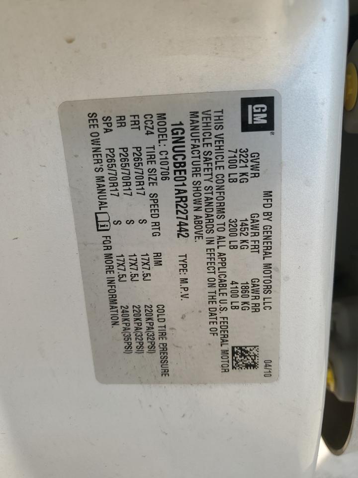 2010 Chevrolet Tahoe C1500 Lt VIN: 1GNUCBE01AR227442 Lot: 63210734