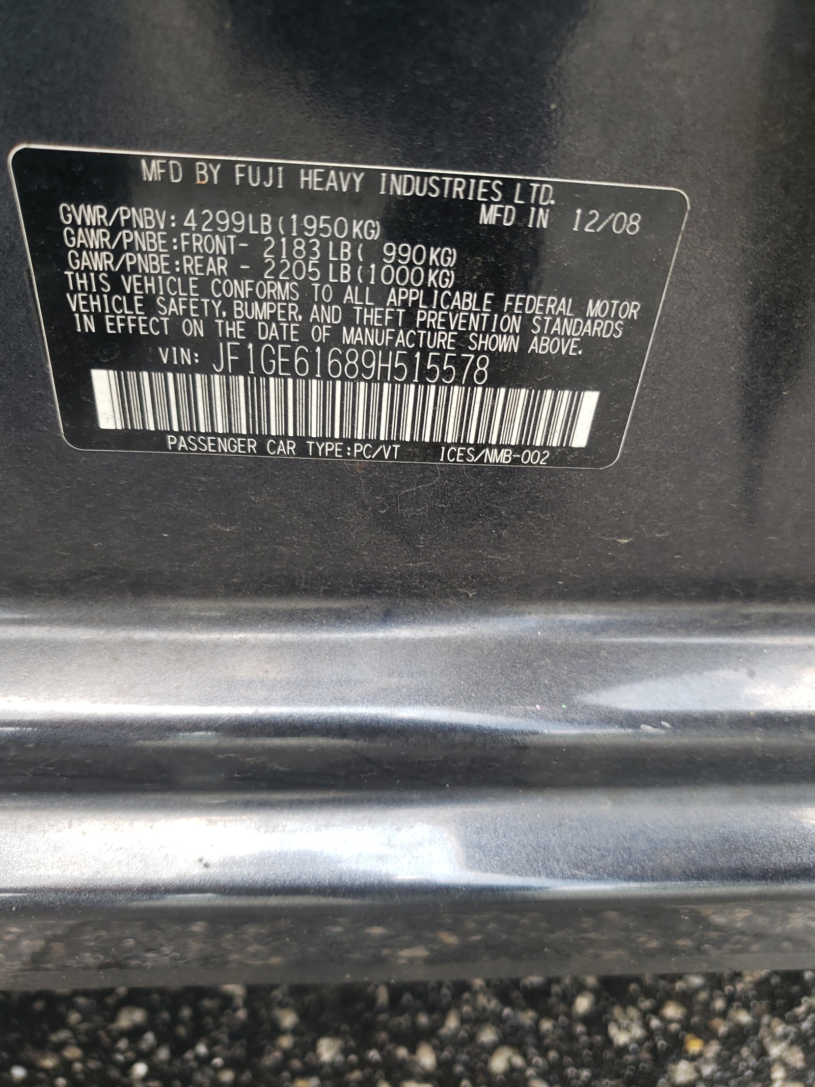 JF1GE61689H515578 2009 Subaru Impreza 2.5I