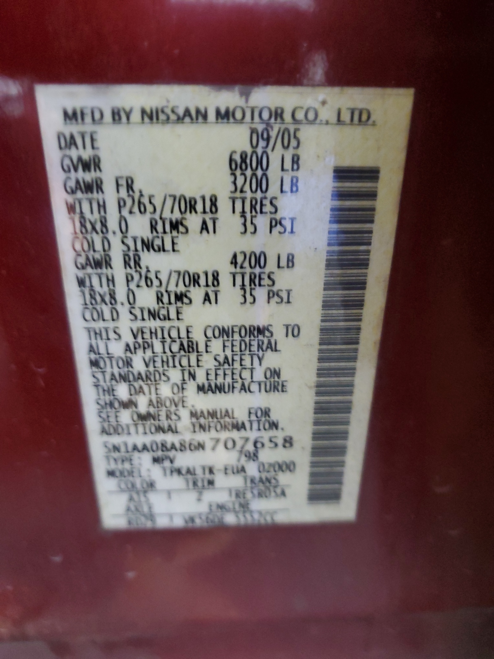 5N1AA08A86N707658 2006 Nissan Armada Se