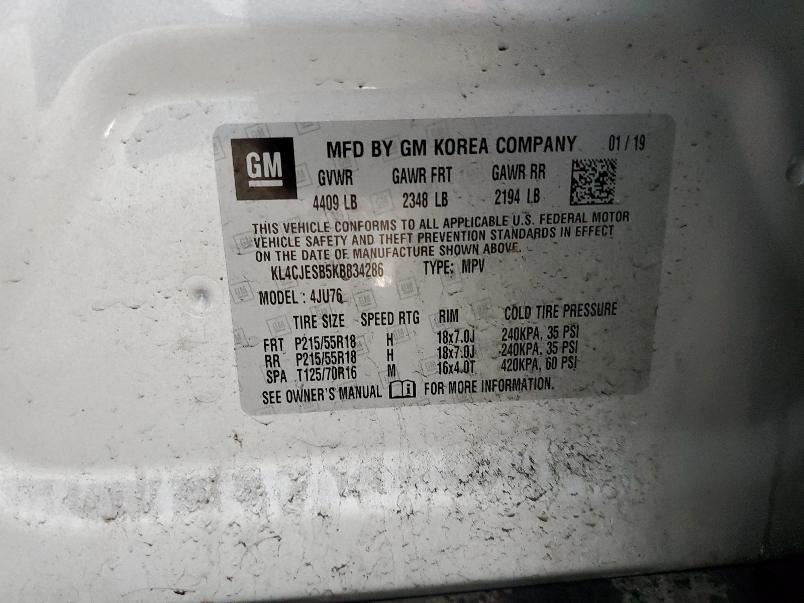 KL4CJESB5KB834286 2019 Buick Encore Preferred