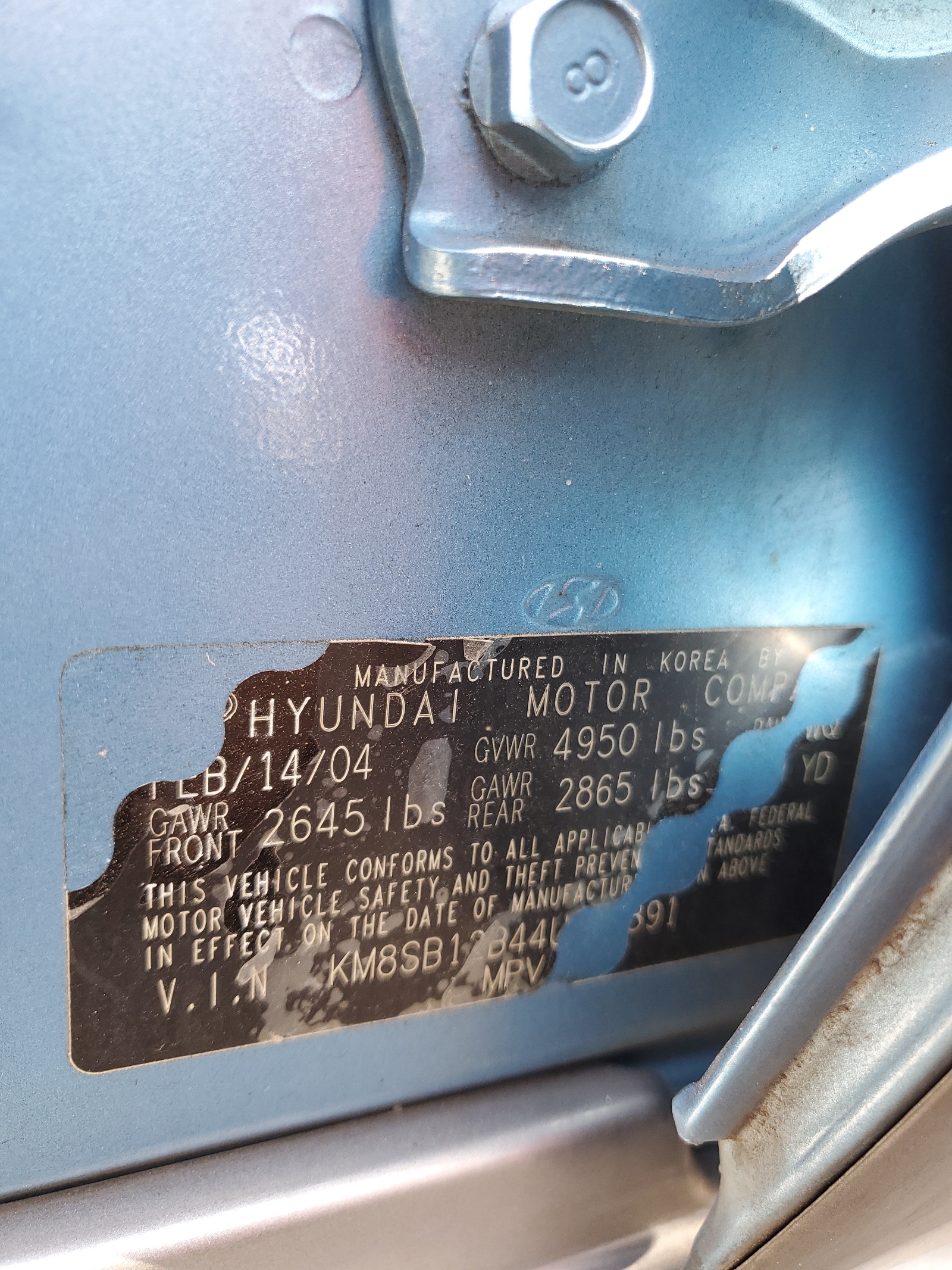 KM8SB12B44U717891 2004 Hyundai Santa Fe Gl