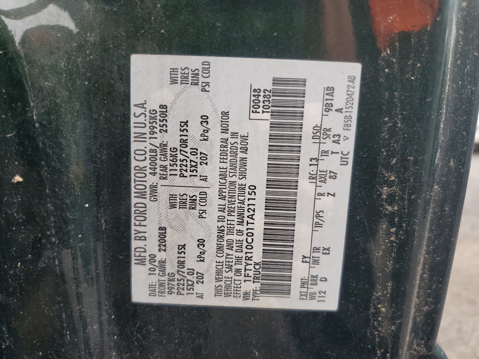 1FTYR10C01TA21150 2001 Ford Ranger