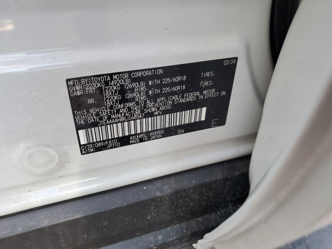 2024 Toyota Venza Le VIN: JTEAAAAH8RJ168547 Lot: 63891664