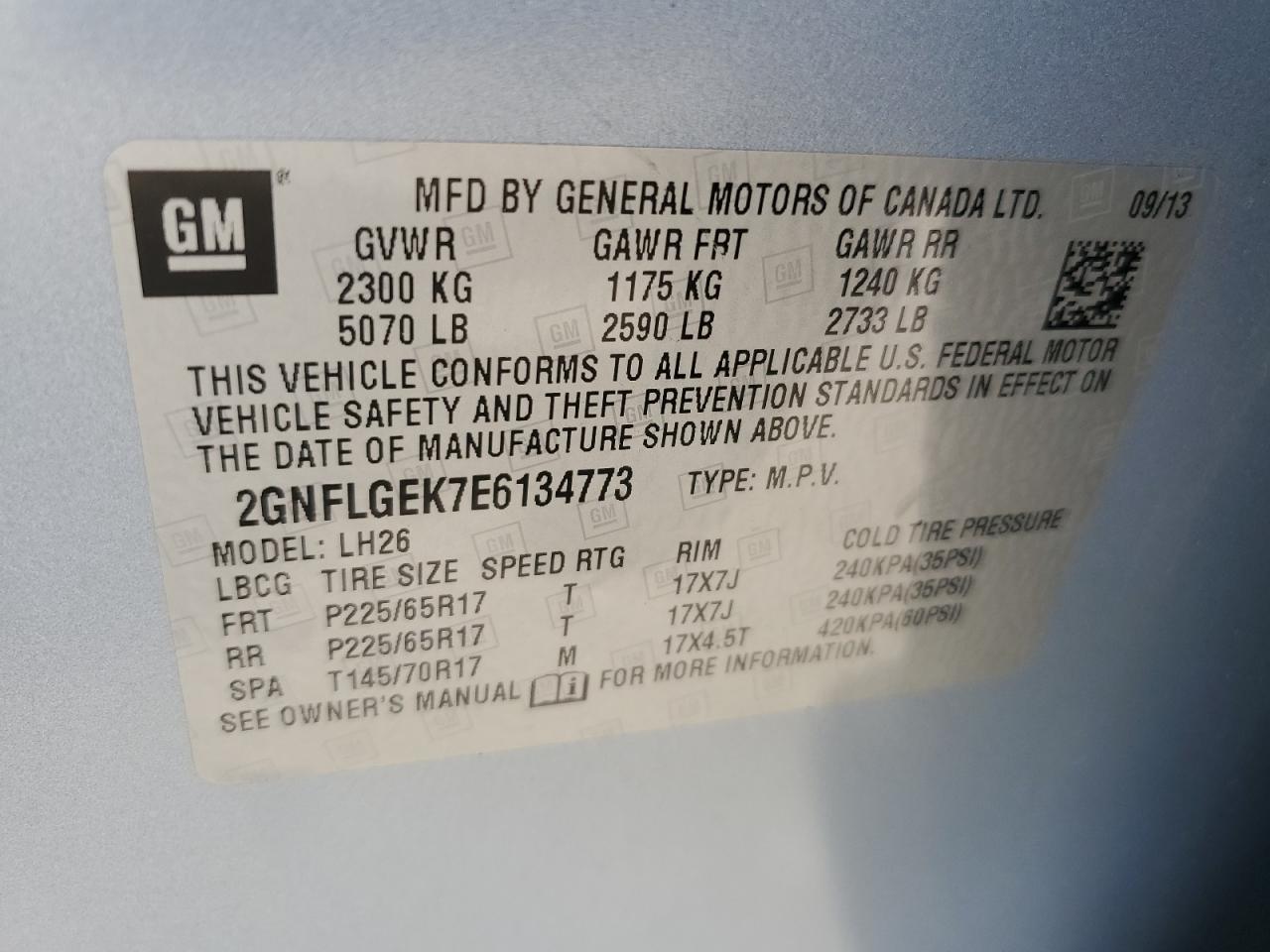 2GNFLGEK7E6134773 2014 Chevrolet Equinox Lt