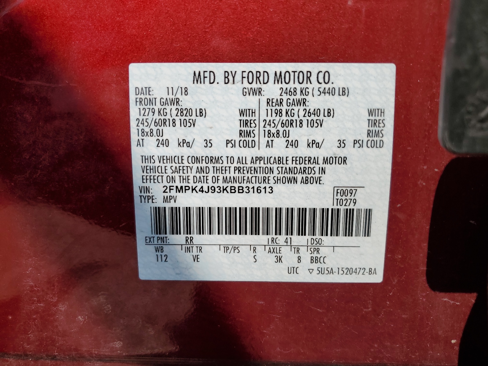 2FMPK4J93KBB31613 2019 Ford Edge Sel