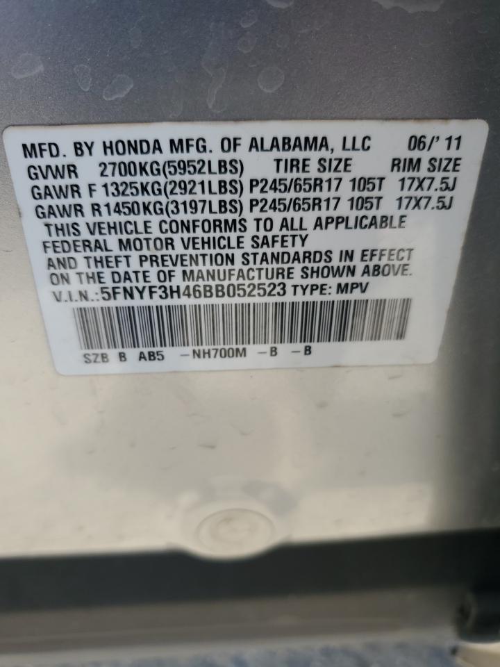 2011 Honda Pilot Ex VIN: 5FNYF3H46BB052523 Lot: 63196114